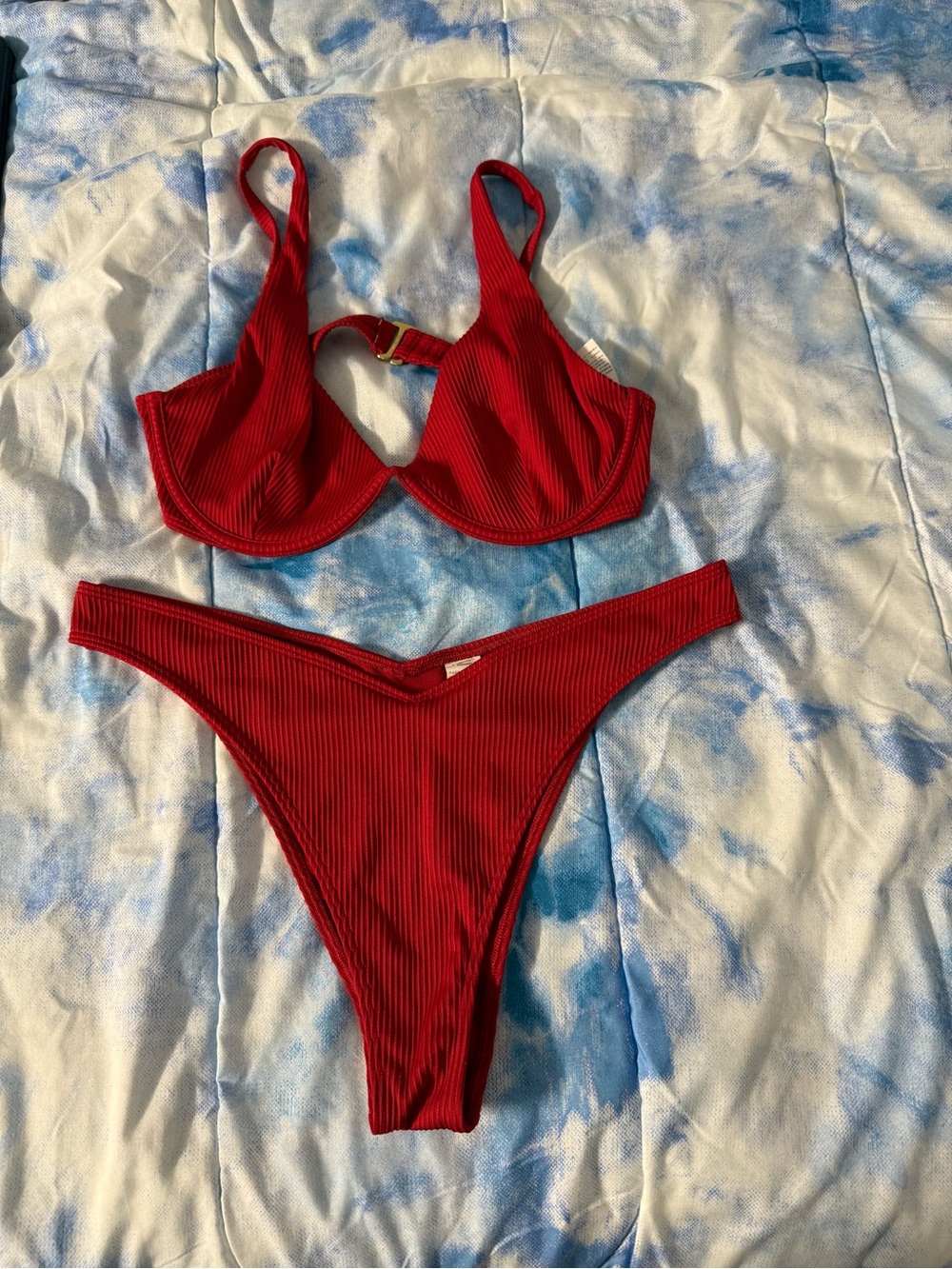 Hollister Red Ribbed Underwire Bikini Set